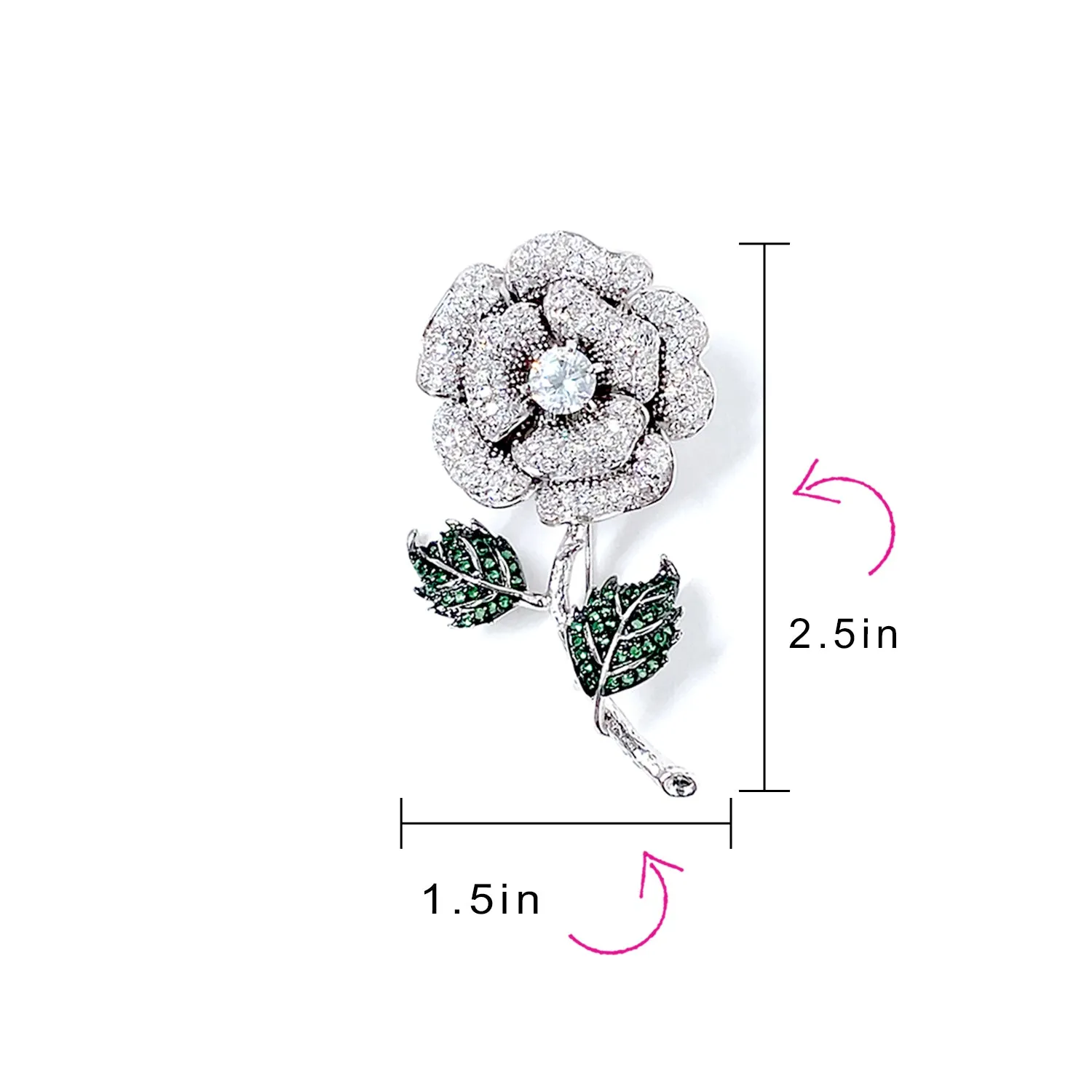 Elegant Dress Brooche Pin Colorful Floral Bouquet with Roses & CZ Accents