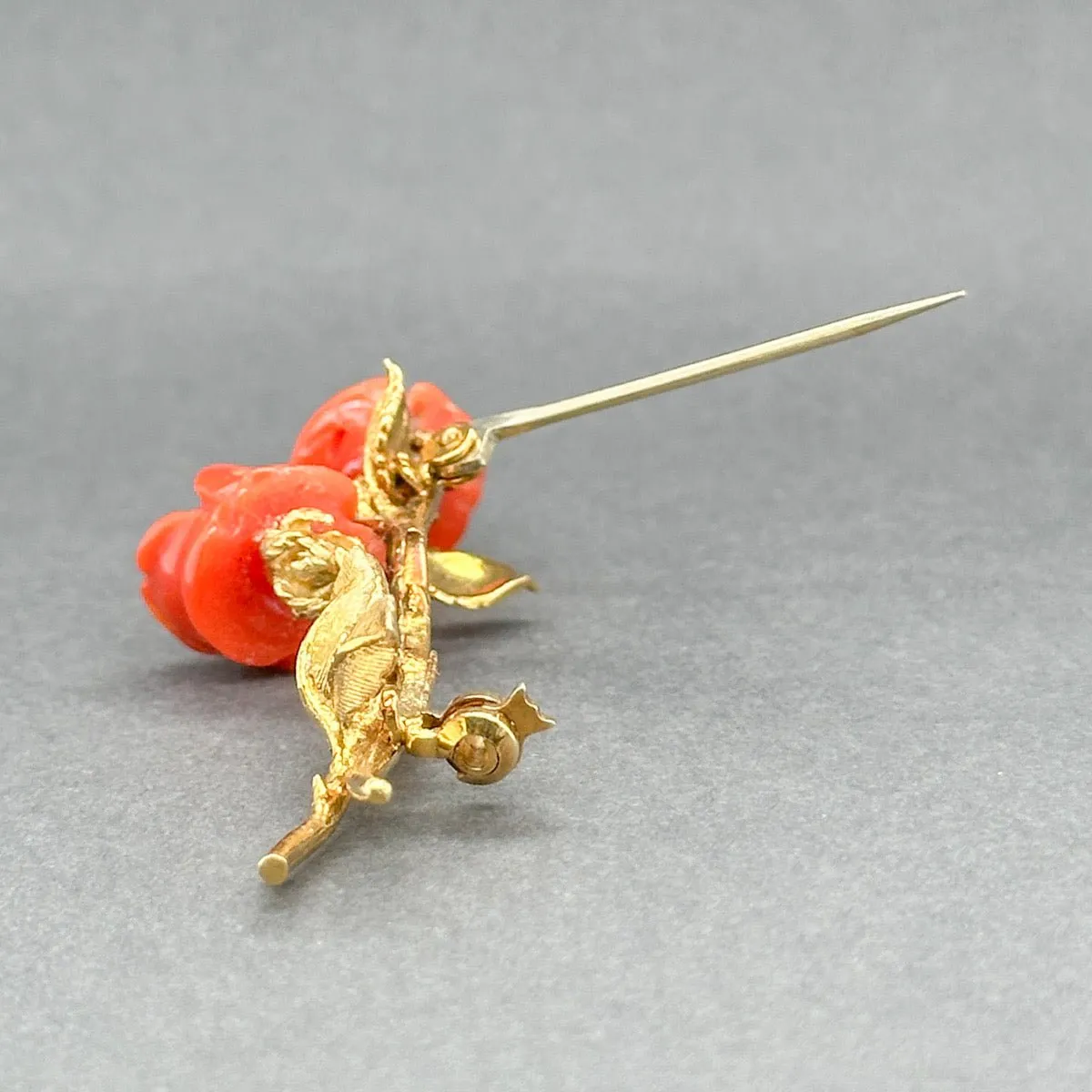 Estate Retro 18K Y Gold 8.00ctw Coral Flower Brooch