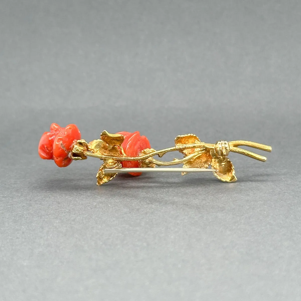 Estate Retro 18K Y Gold 8.00ctw Coral Flower Brooch