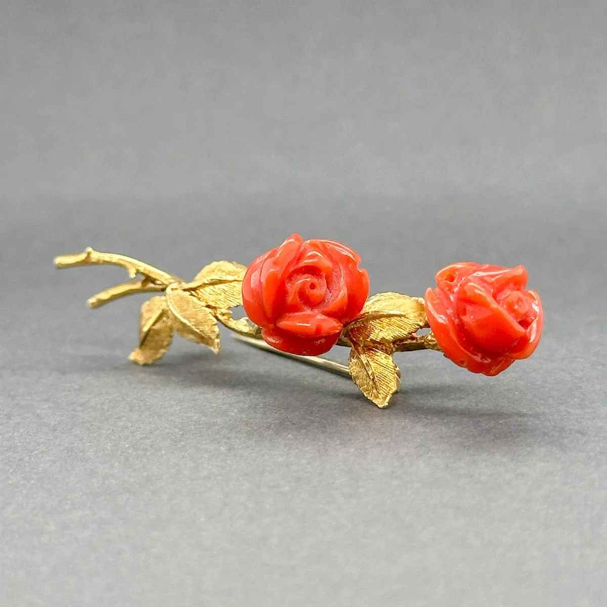 Estate Retro 18K Y Gold 8.00ctw Coral Flower Brooch