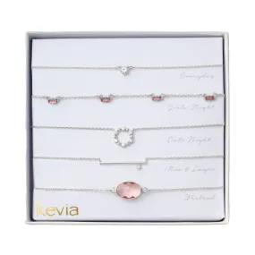 Faceted Pink Stone & Silver Necklace Set