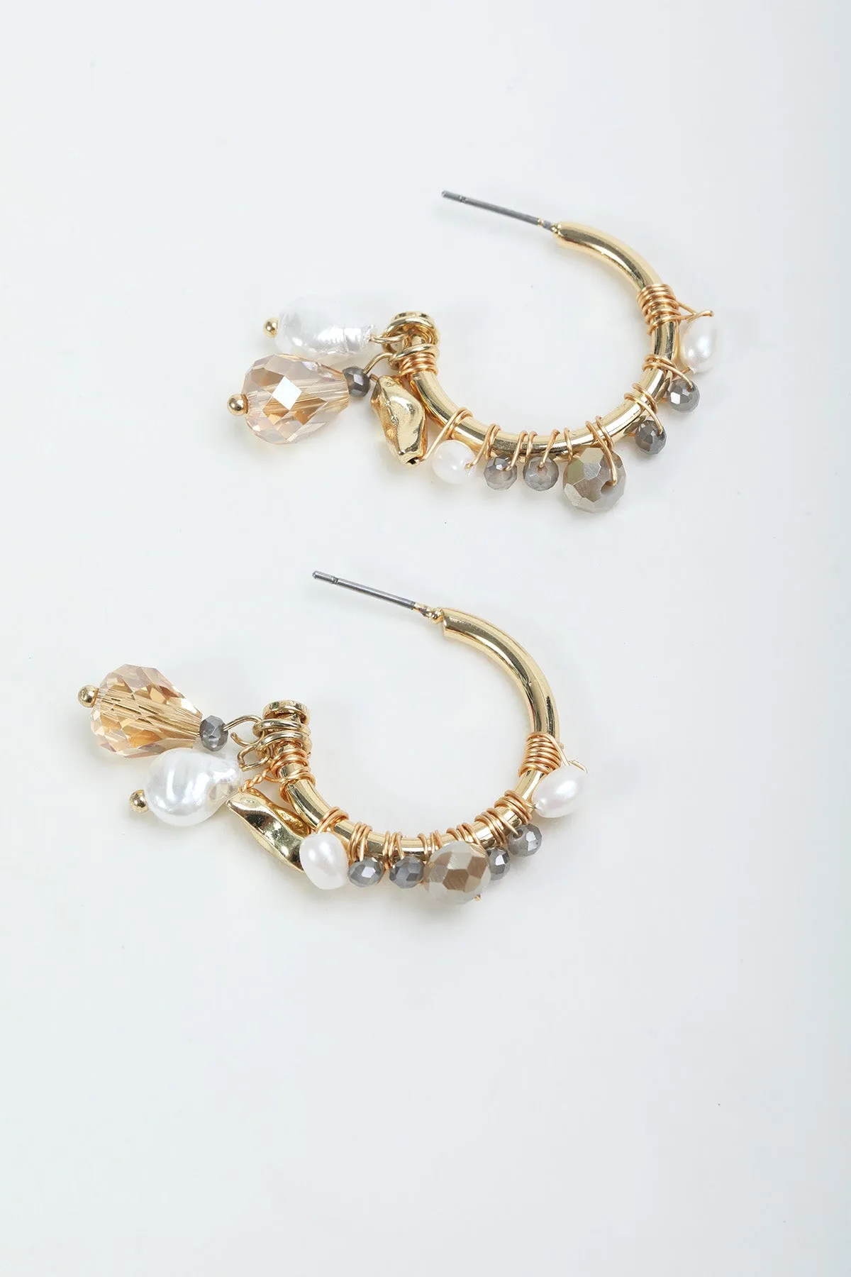 Faux Pearl Topaz Beaded Hoop Earrings