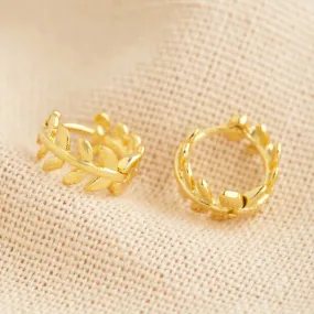 Fern Leaf Gold Huggie Hoop Earrings