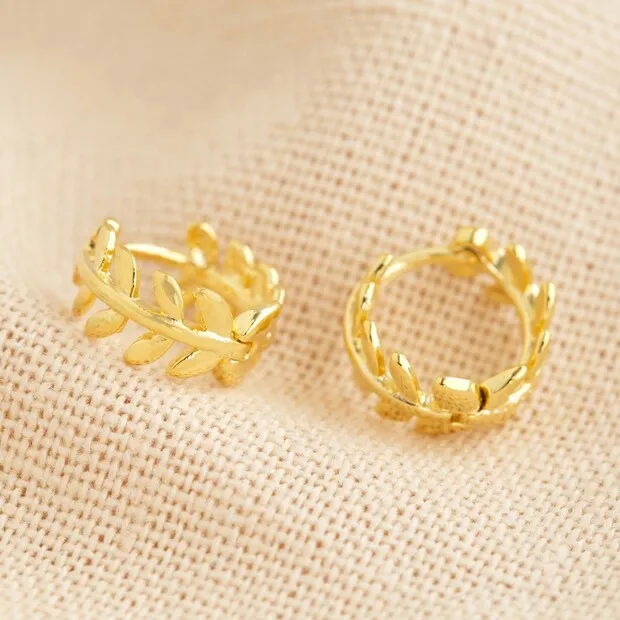 Fern Leaf Gold Huggie Hoop Earrings