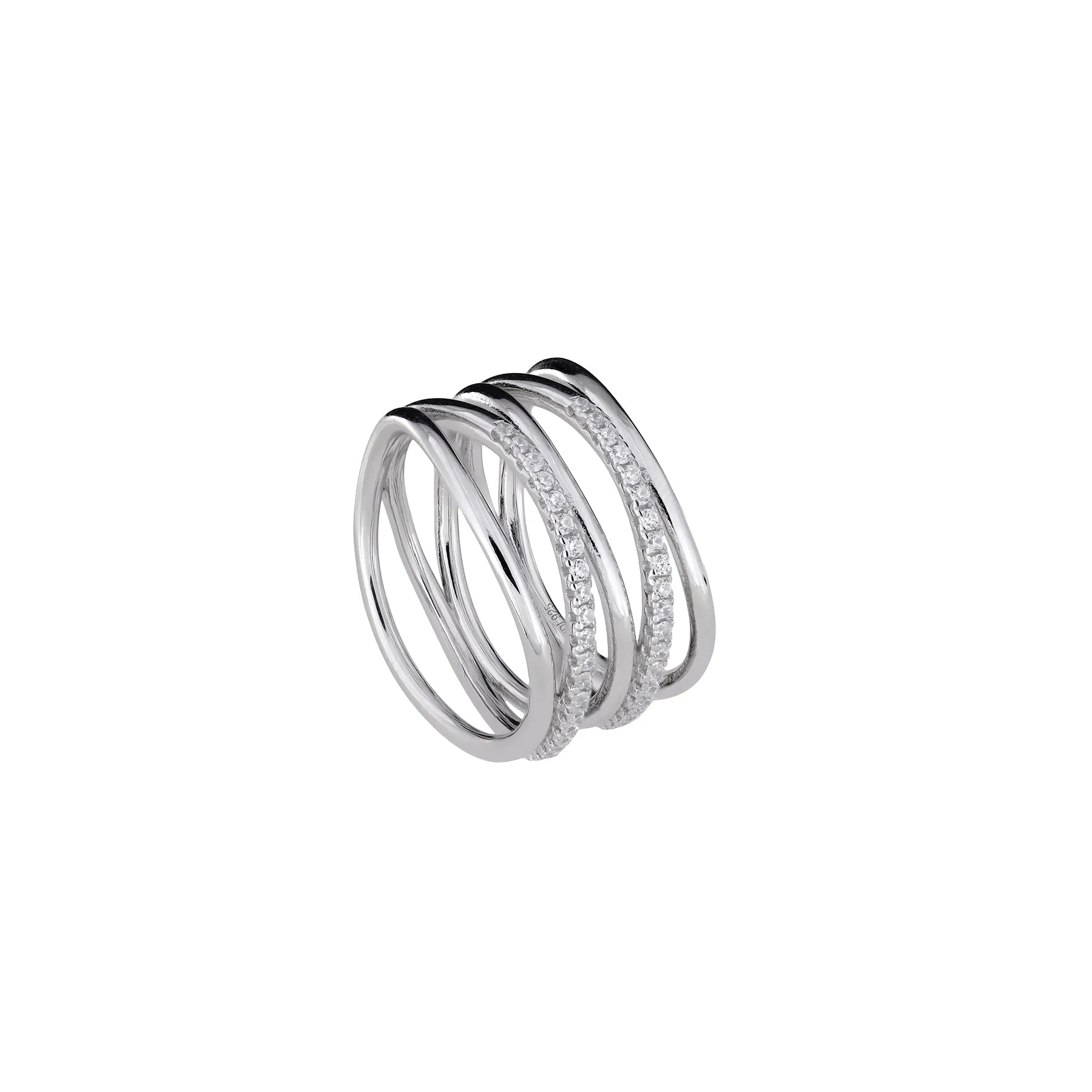 Five Strand Pavé Silver Waves Ring