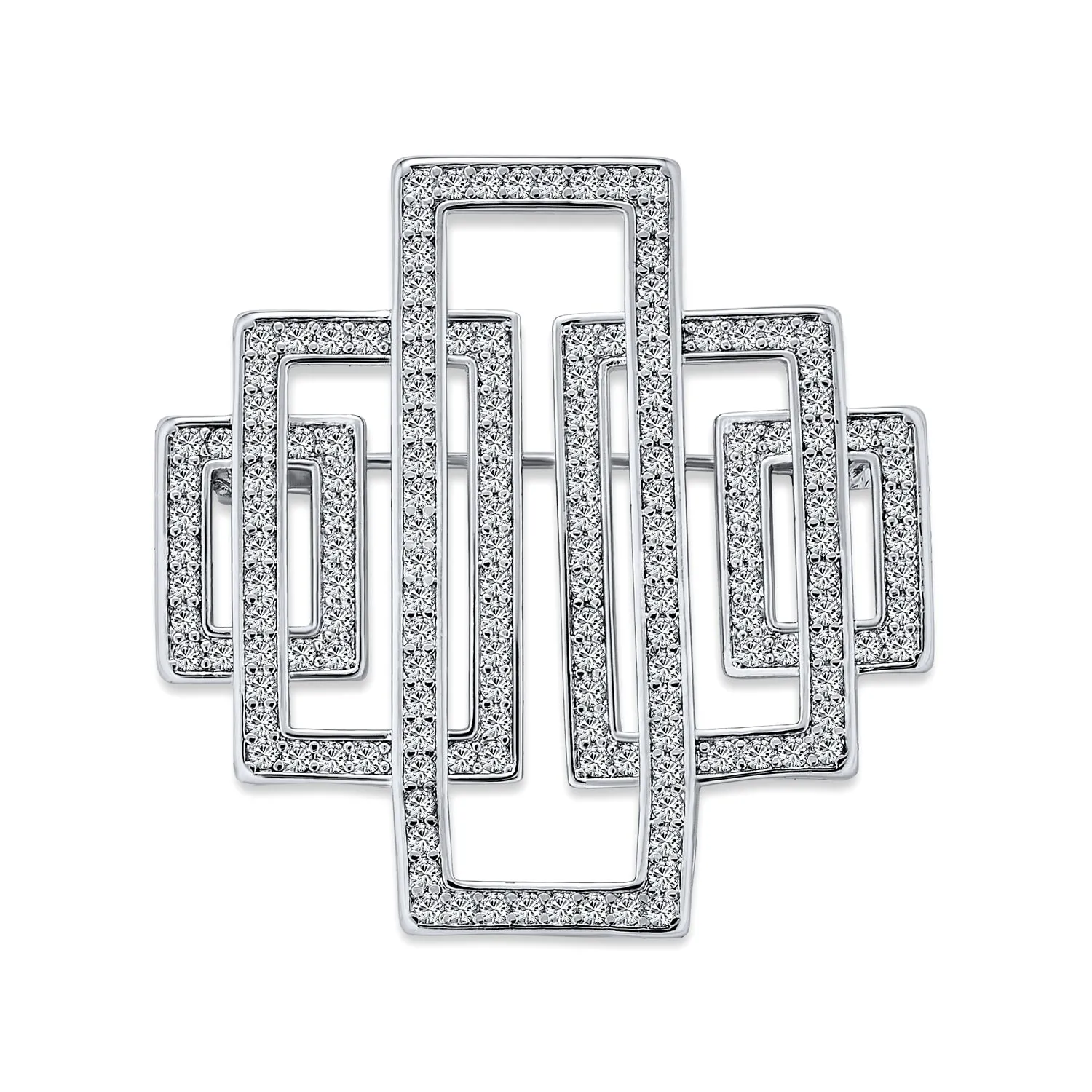 Geometric Art Deco Vintage Style CZ Cubic Zirconia Brooche Pin Silver Plated