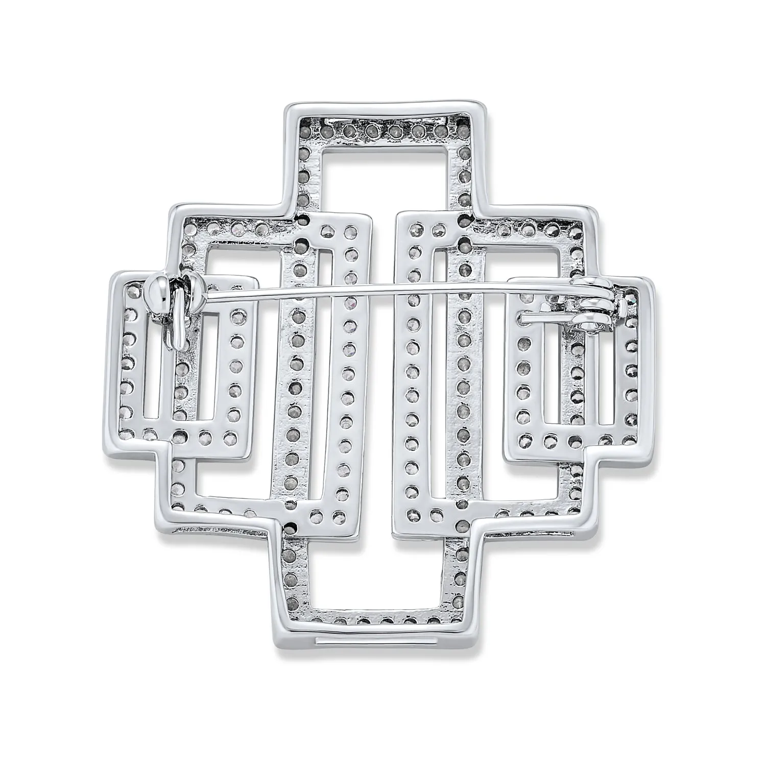 Geometric Art Deco Vintage Style CZ Cubic Zirconia Brooche Pin Silver Plated