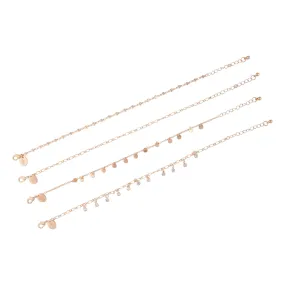 Gold Chain & Diamante Anklet 4-Pack