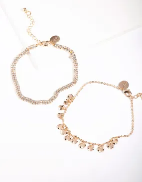 Gold Classic Diamante Chain Anklet Duet