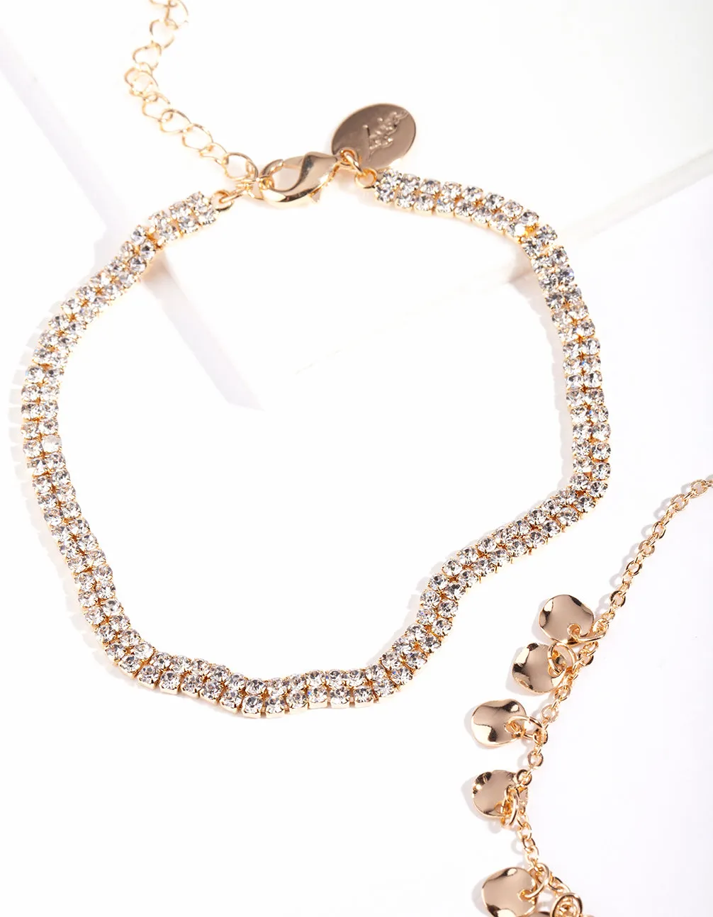 Gold Classic Diamante Chain Anklet Duet