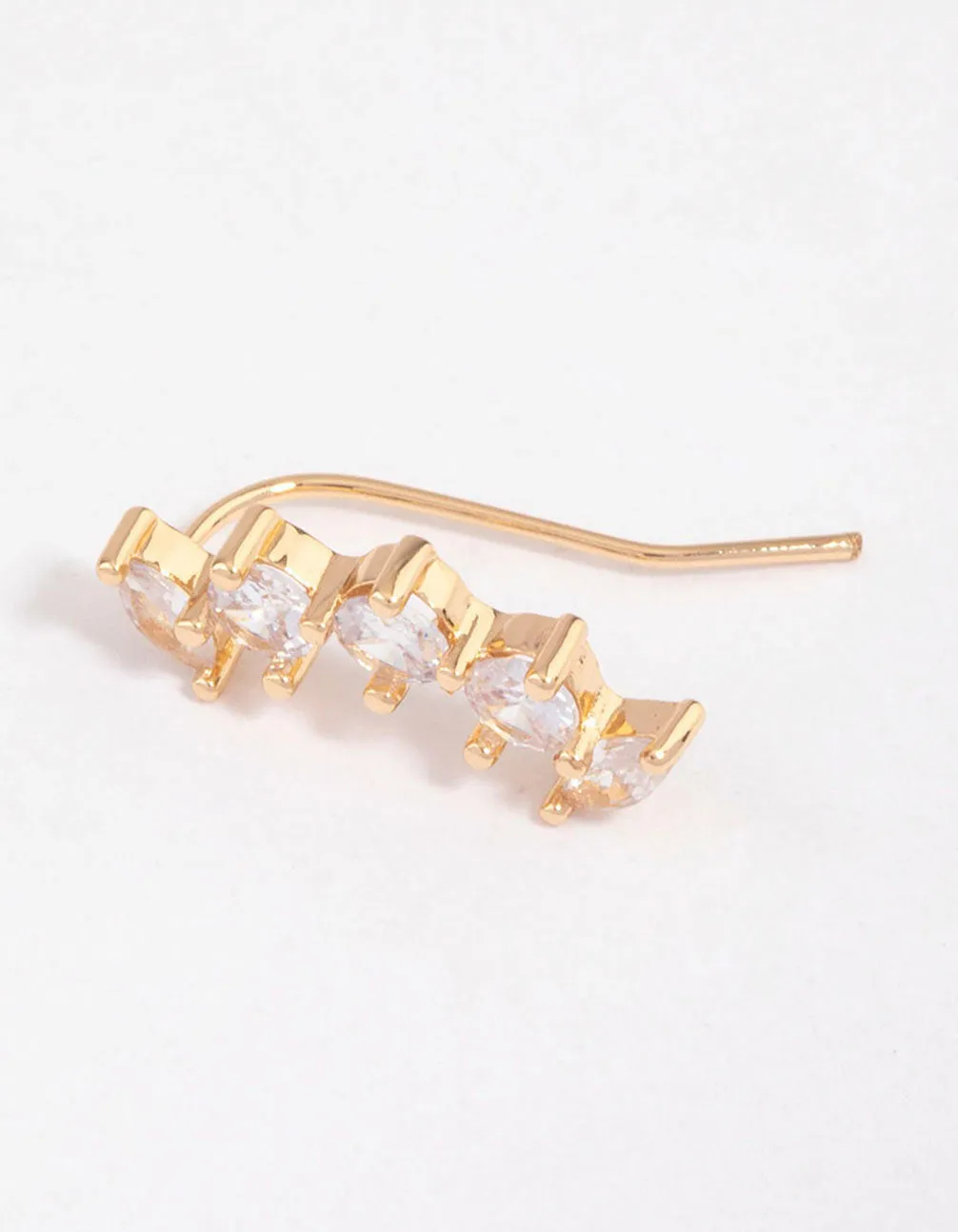 Gold Cubic Zirconia Circle & Navette Crawler Earrings