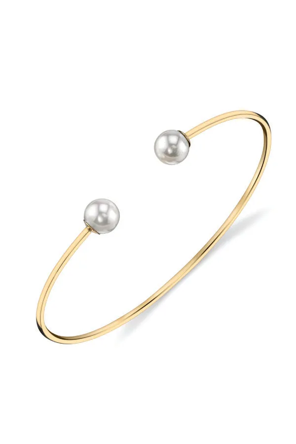 Gold Double Pearl Delicate Cuff Bracelet