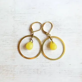 Gold Hoop Earrings with Yellow Jade