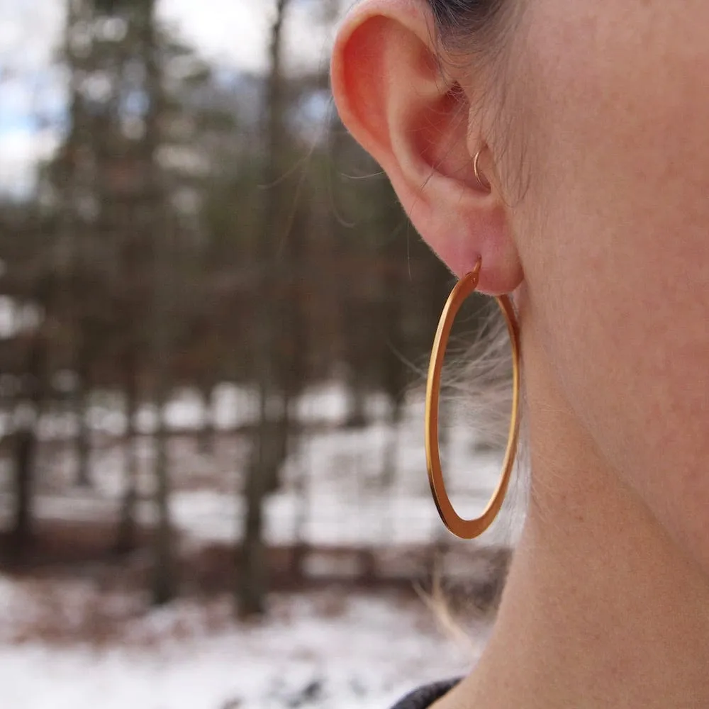 Gold Plated Large Flat Hoop Earrings