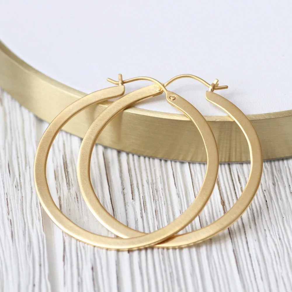 Gold Plated Large Flat Hoop Earrings