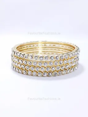 Gold Tone Diamond Detail Slim Tennis Bracelet