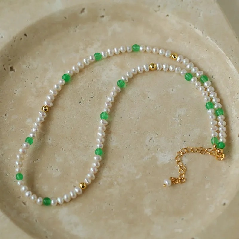 Green Agate Pearl Beaded Necklace