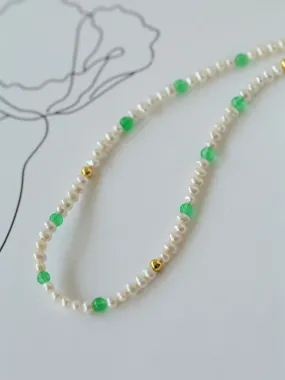 Green Agate Pearl Beaded Necklace