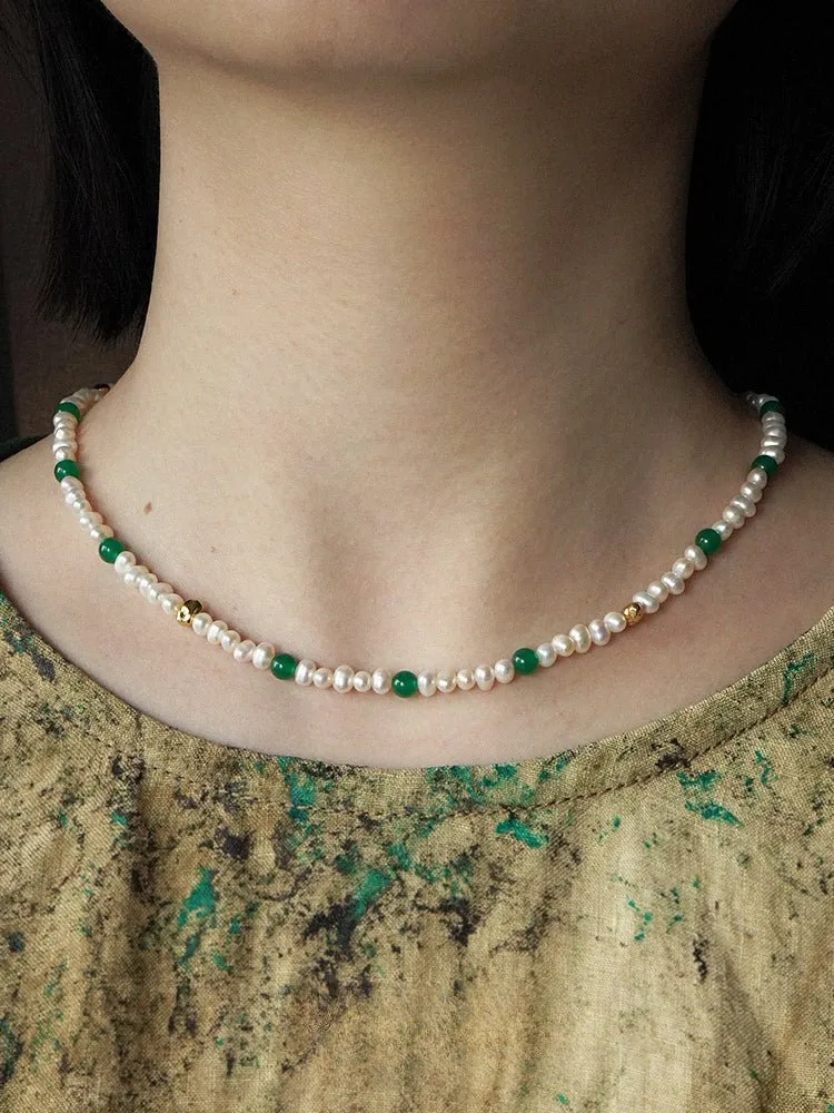 Green Agate Pearl Beaded Necklace