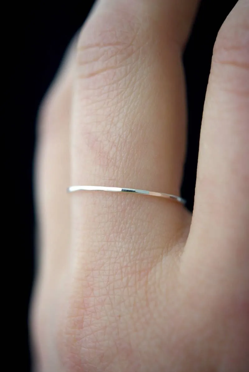 Hannah Naomi - Ultra Thin Stacking Ring, Sterling Silver - Hammered Finish