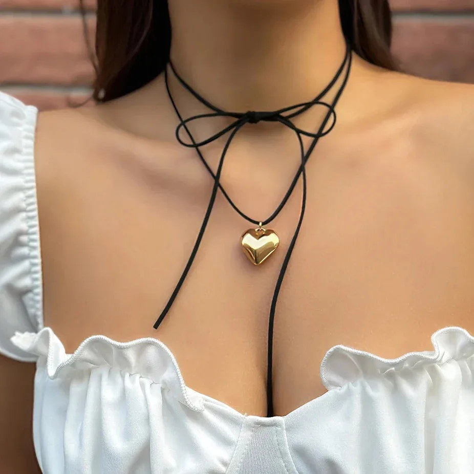 Ingemark Elegant Love Heart Collares Knotted Bowknot Y2K Necklace