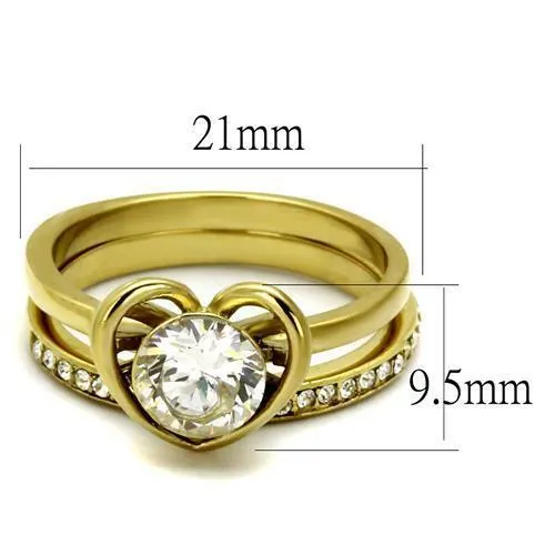 Jewellery Kingdom Cubic Zirconia 18kt Stainless Steel Solitaire Wedding Engagement Ladies Band Gold Ring Set