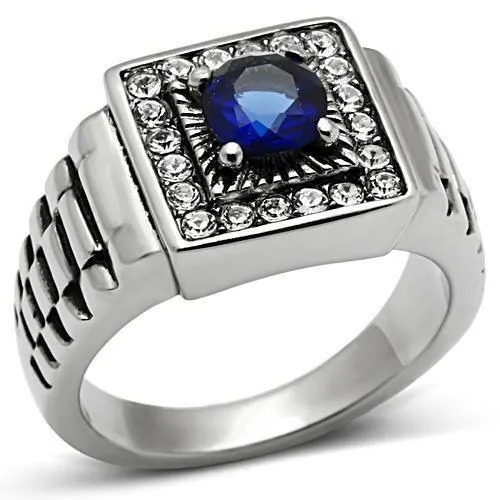 Jewellery Kingdom Sapphire Simulated Diamonds Pinky Mens Signet Ring (Blue)