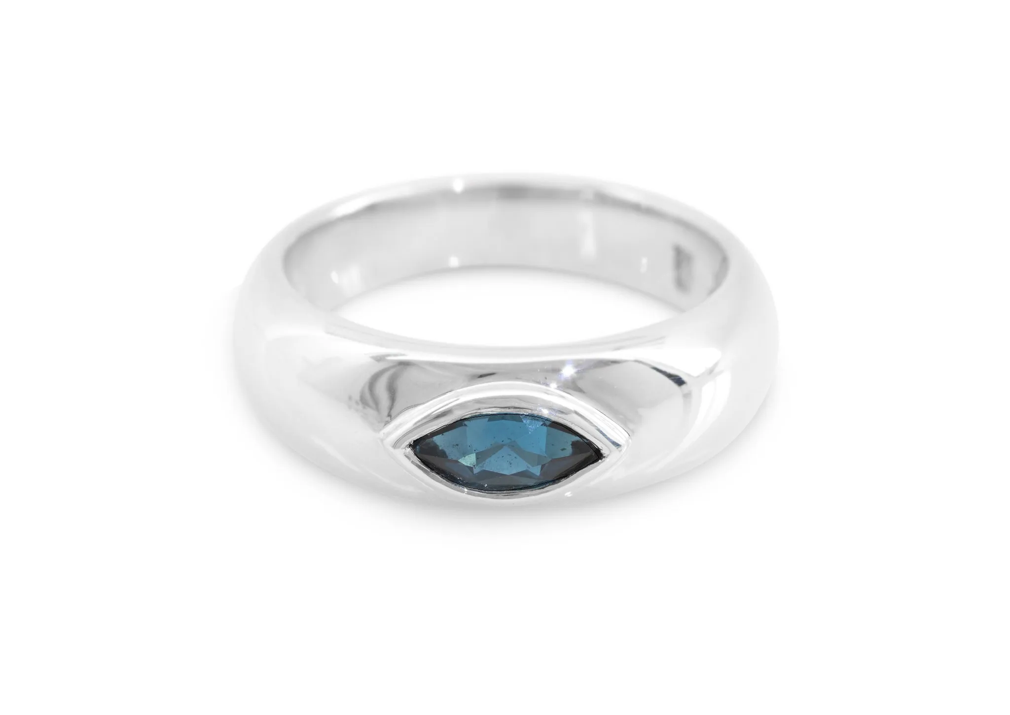 JW174 Geometric Rubover Ring with Marquise Gemstone, Sterling Silver.