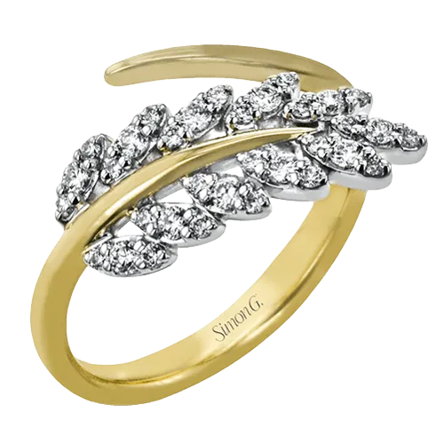 Leaf Right Hand Ring In 18k Gold With Diamonds