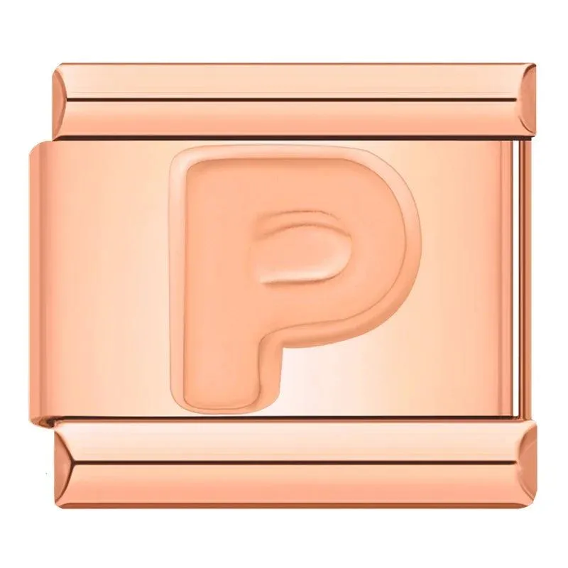 Letter P in Rose Gold, on Rose Gold