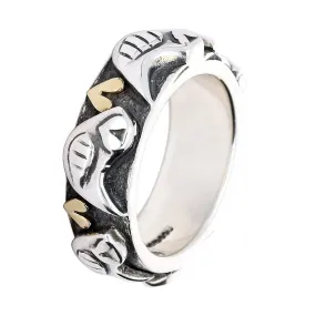 Linda Macdonald Silver gold happy bird ring sizes L & M