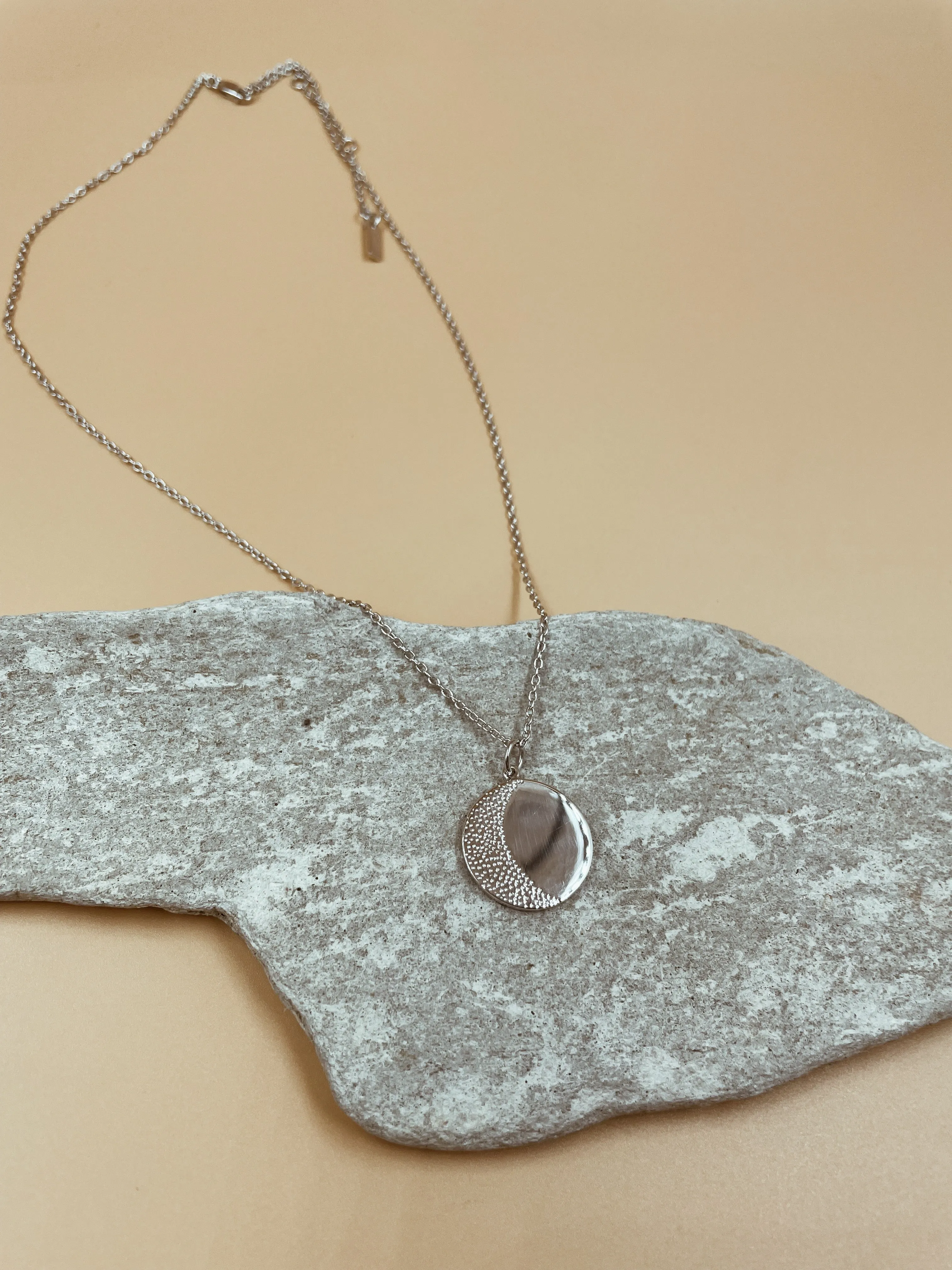 Medium Moon Medallion Necklace in Silver Tone