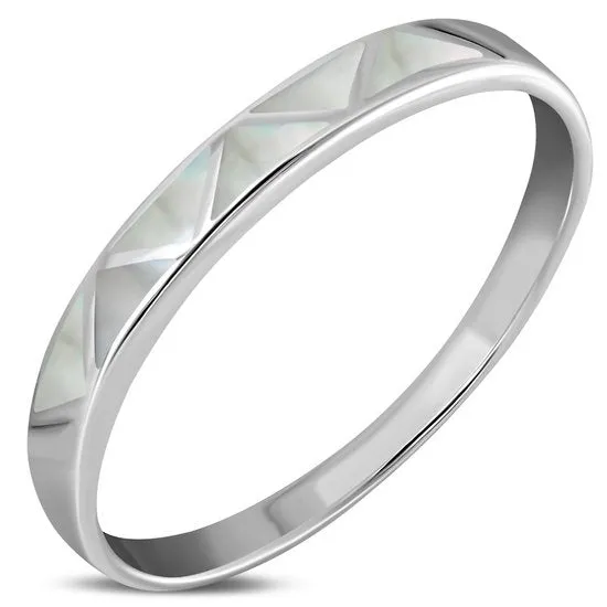 Mother of Pearl Sea Shell Silver Band Ring