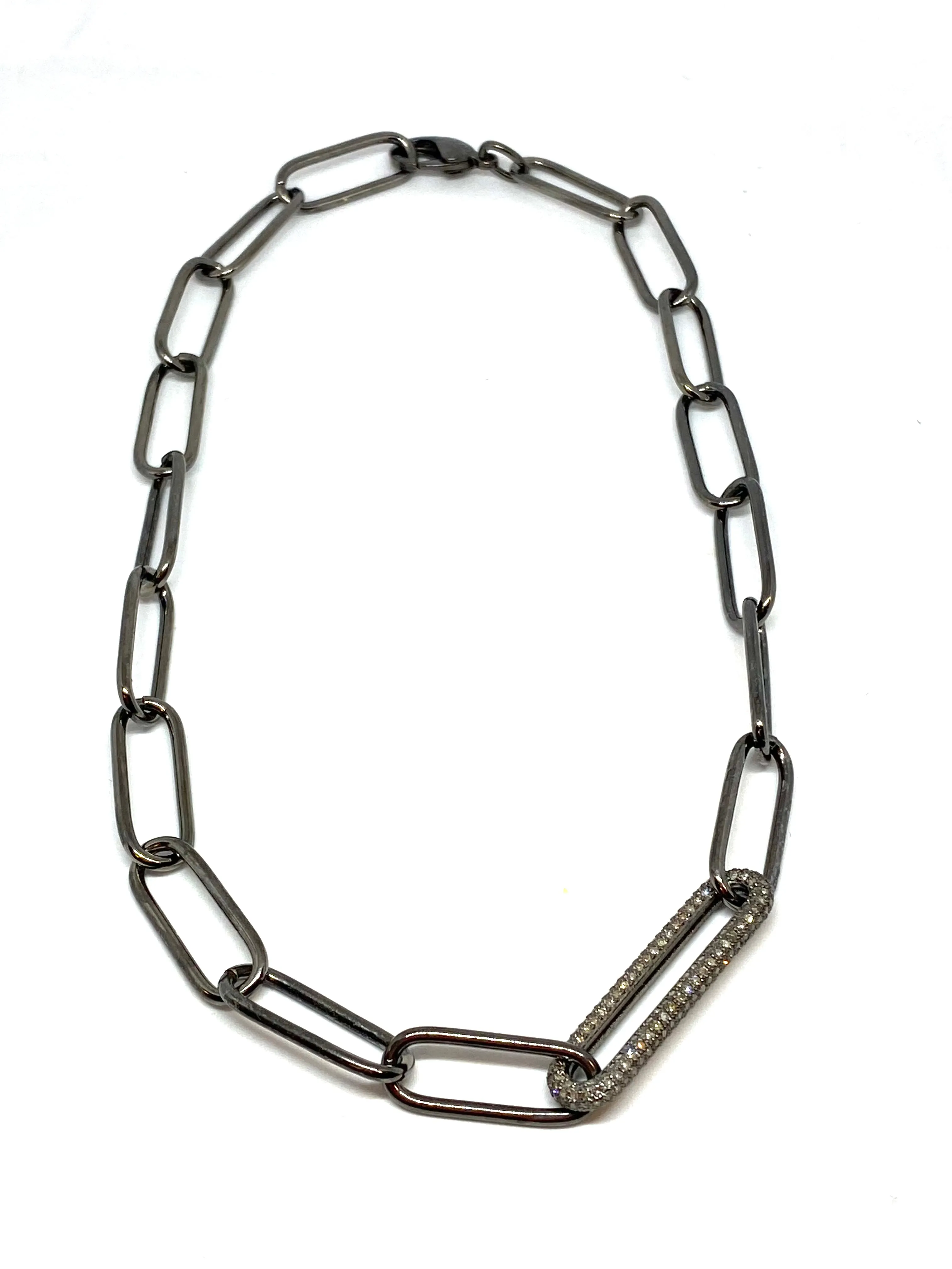 Nathan & Moe Gunmetal Large Link Chain with Diamond Pave Link