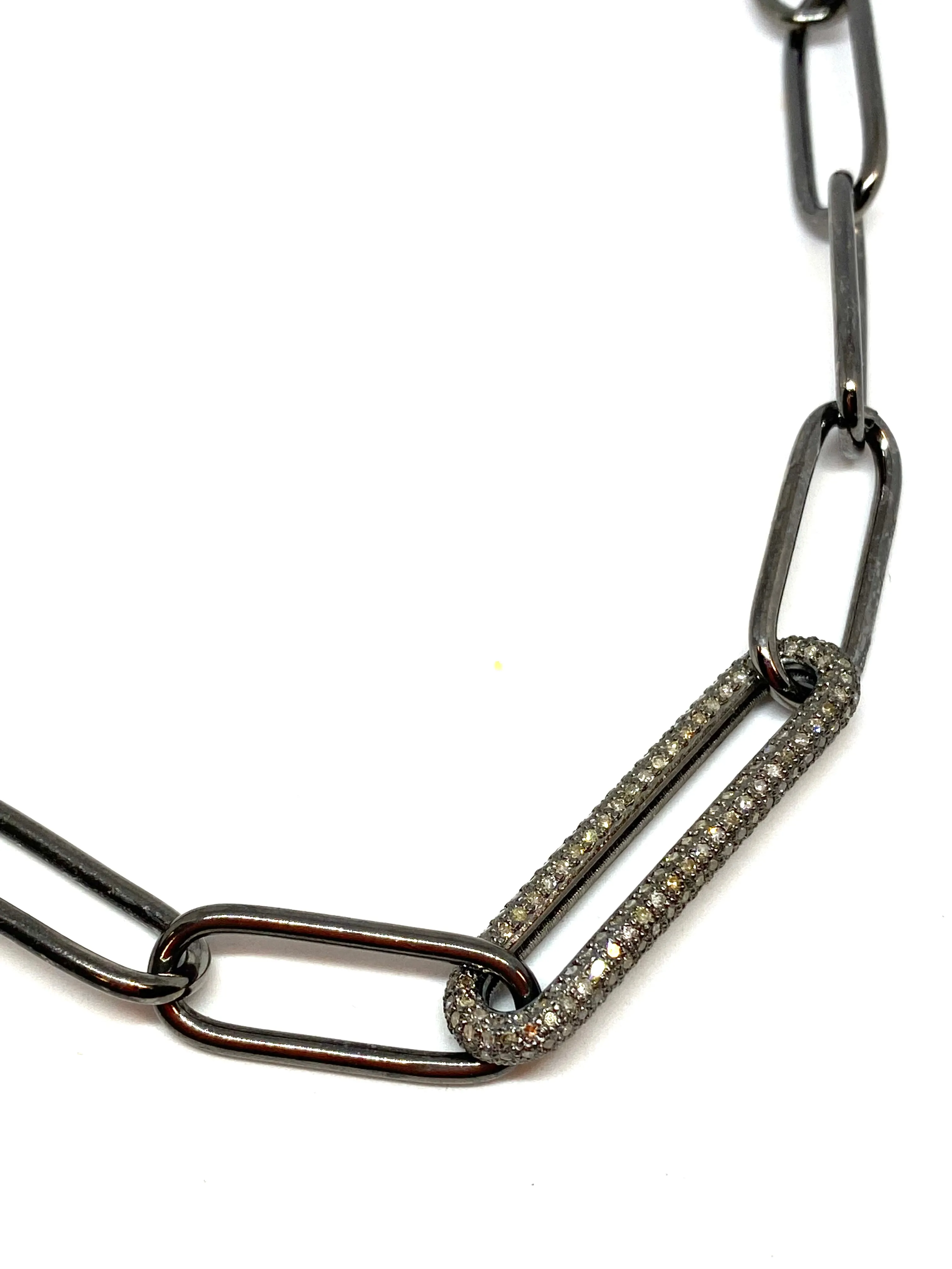 Nathan & Moe Gunmetal Large Link Chain with Diamond Pave Link