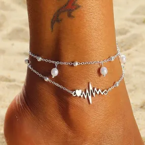 Pearl Heart Beads Anklet Leg Chain Bohemian Wave Foot Jewelry S 1824204