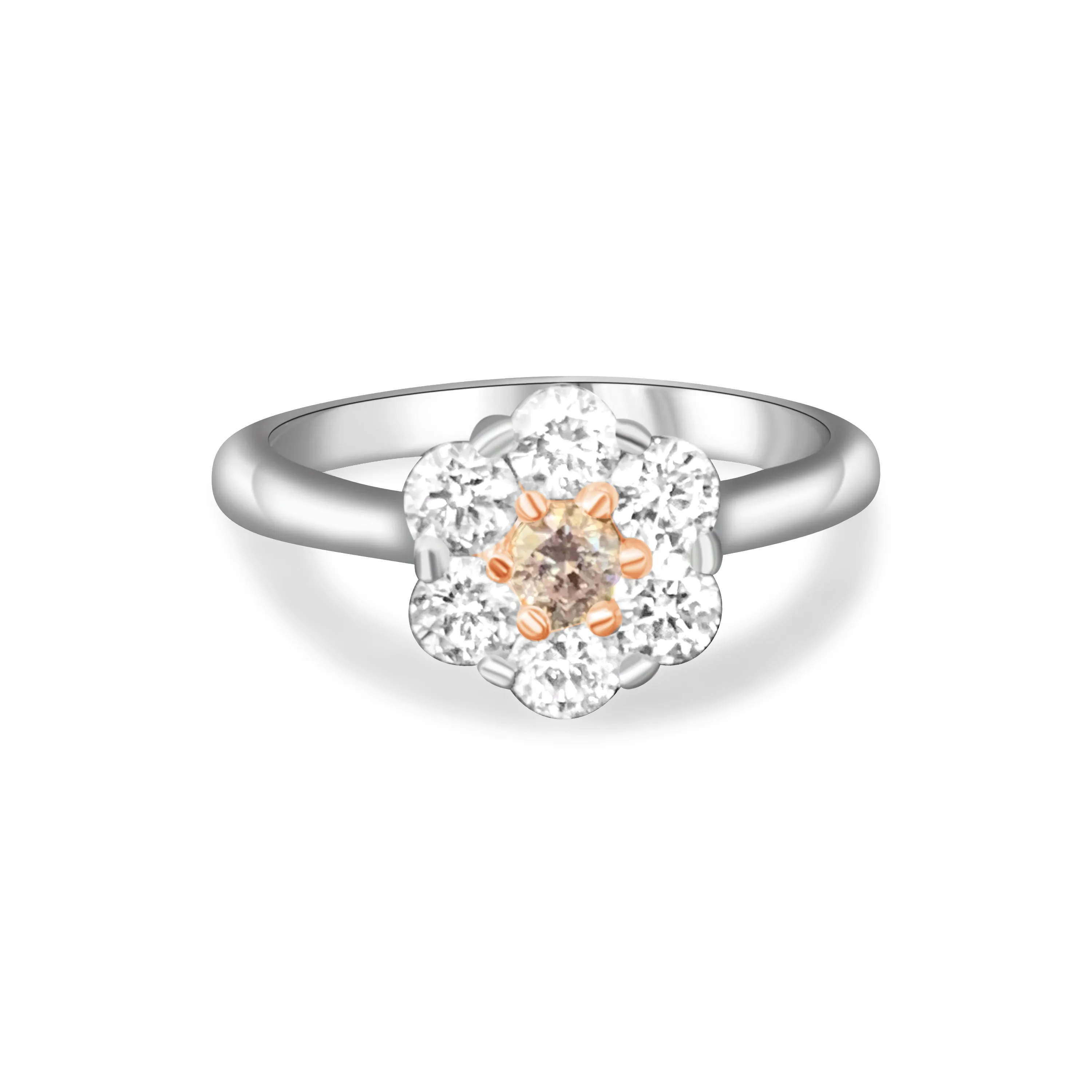 Platinum and Rose Gold cluster Pink Diamond 0.12 and White Diamond ring