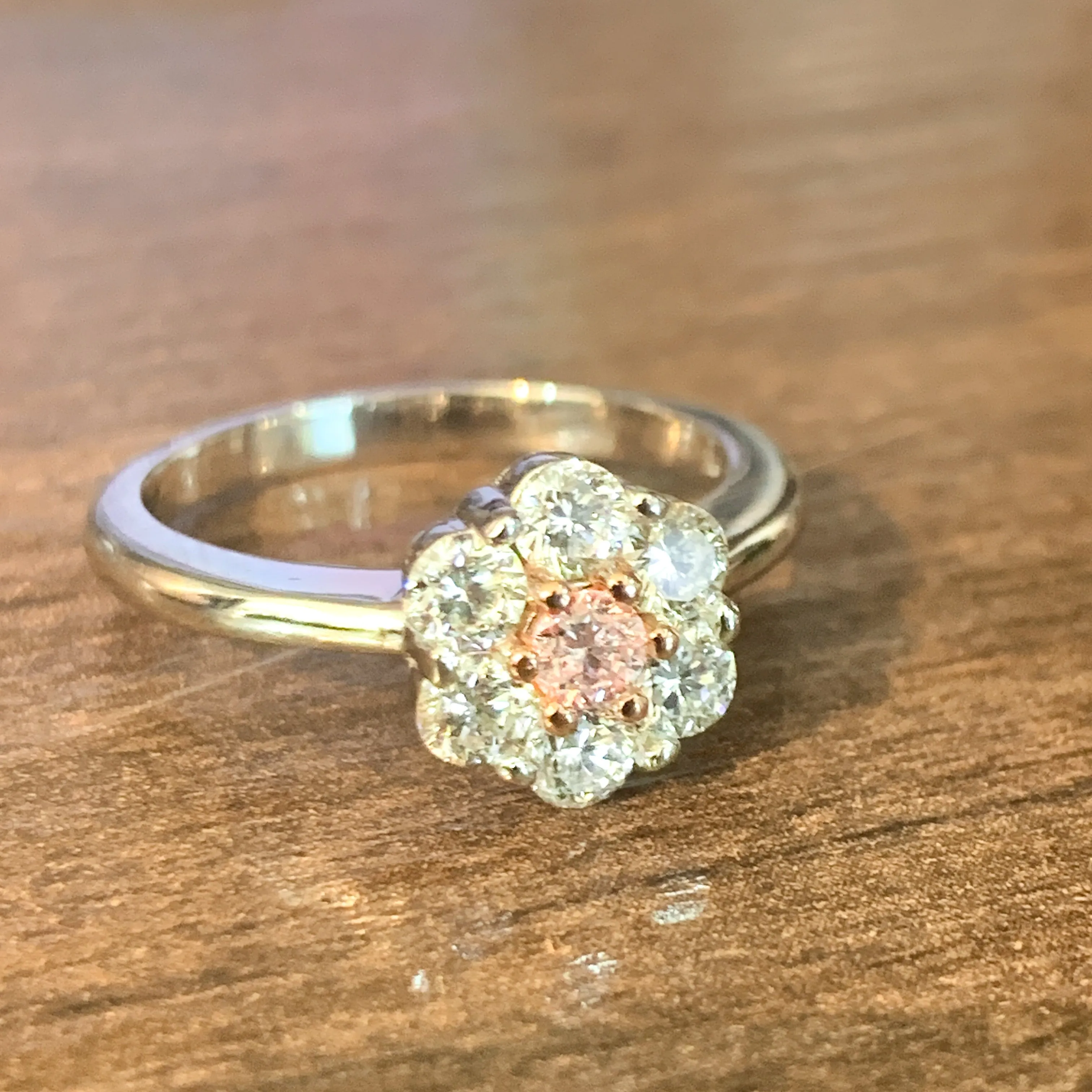 Platinum and Rose Gold cluster Pink Diamond 0.12 and White Diamond ring