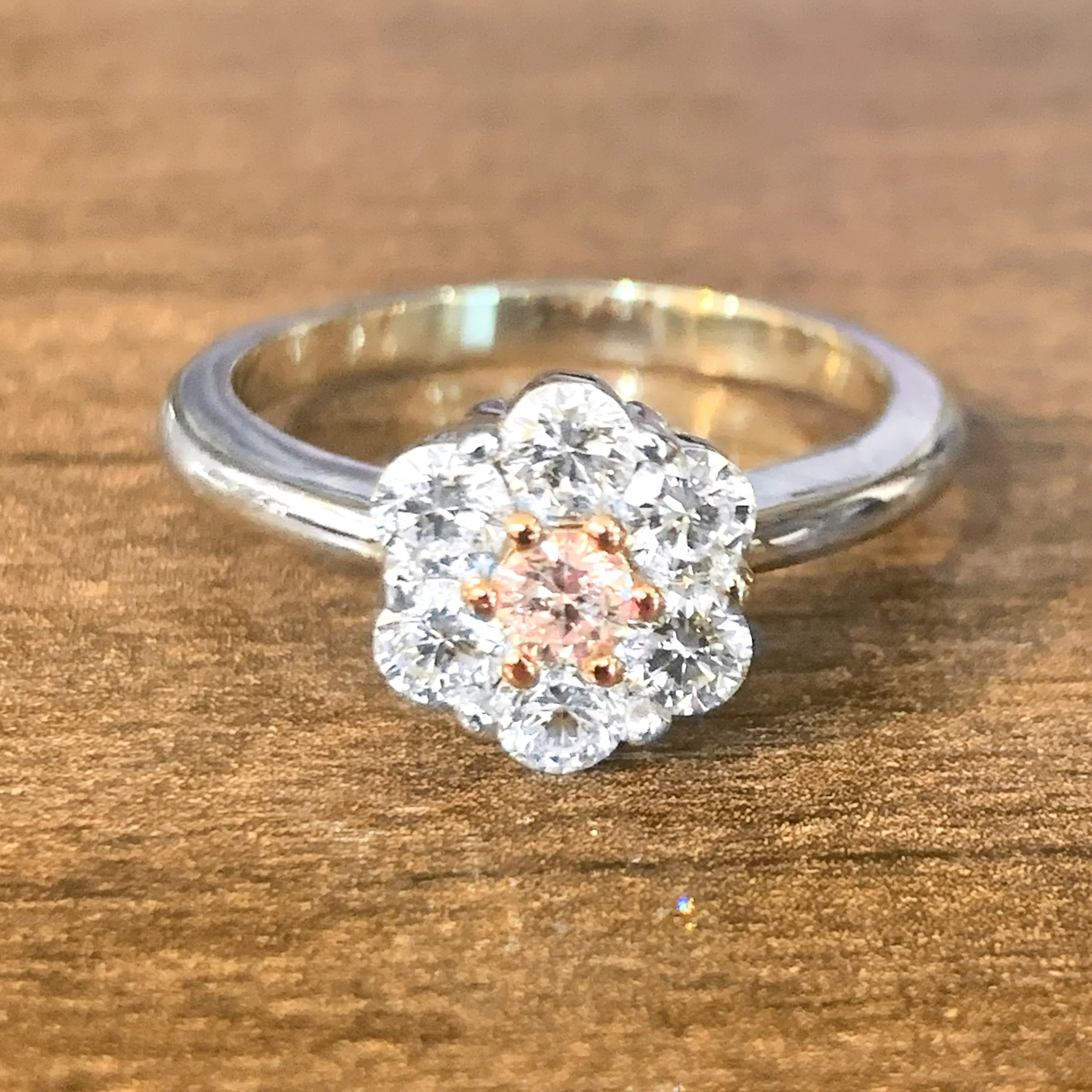 Platinum and Rose Gold cluster Pink Diamond 0.12 and White Diamond ring