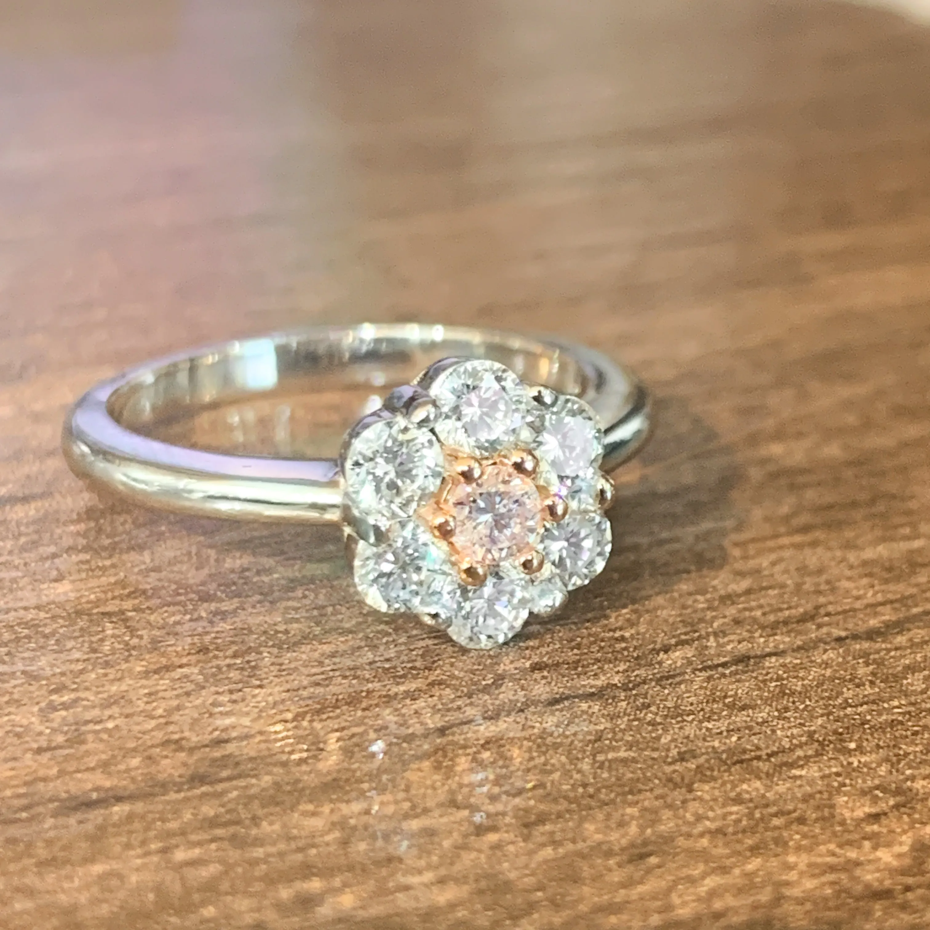 Platinum and Rose Gold cluster Pink Diamond 0.12 and White Diamond ring