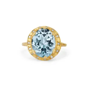 Queen Oval Aquamarine Ring with Sprinkled Diamonds