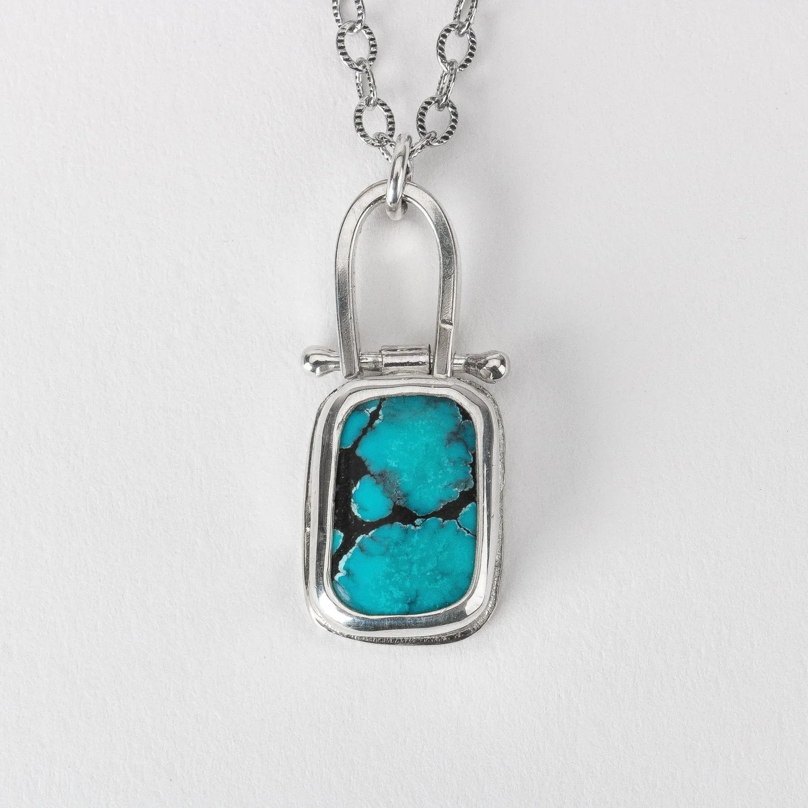 Rectangle Cloud Mountain Turquoise Hinge Necklace