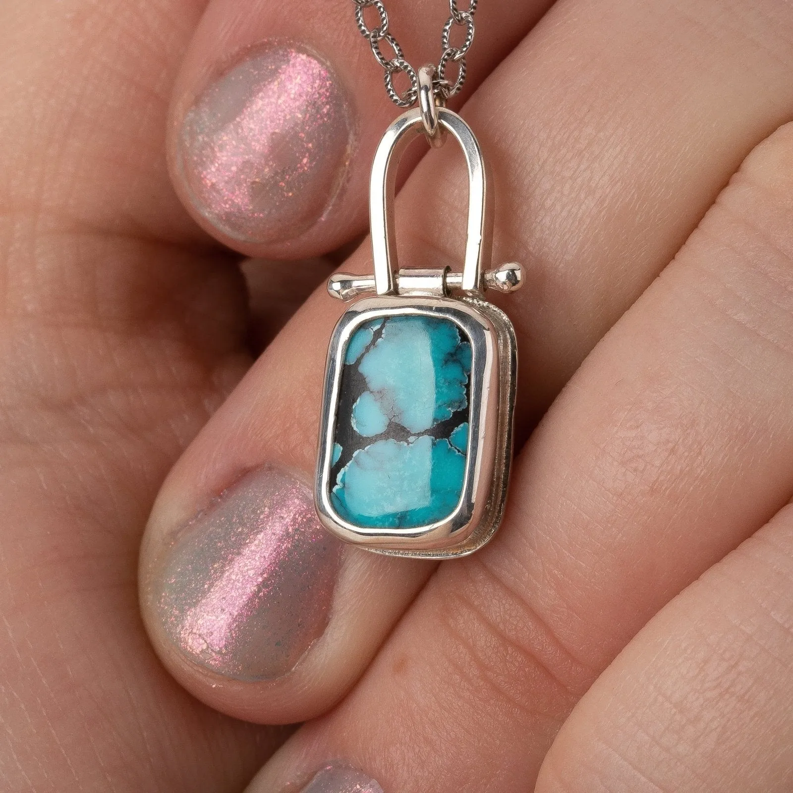 Rectangle Cloud Mountain Turquoise Hinge Necklace