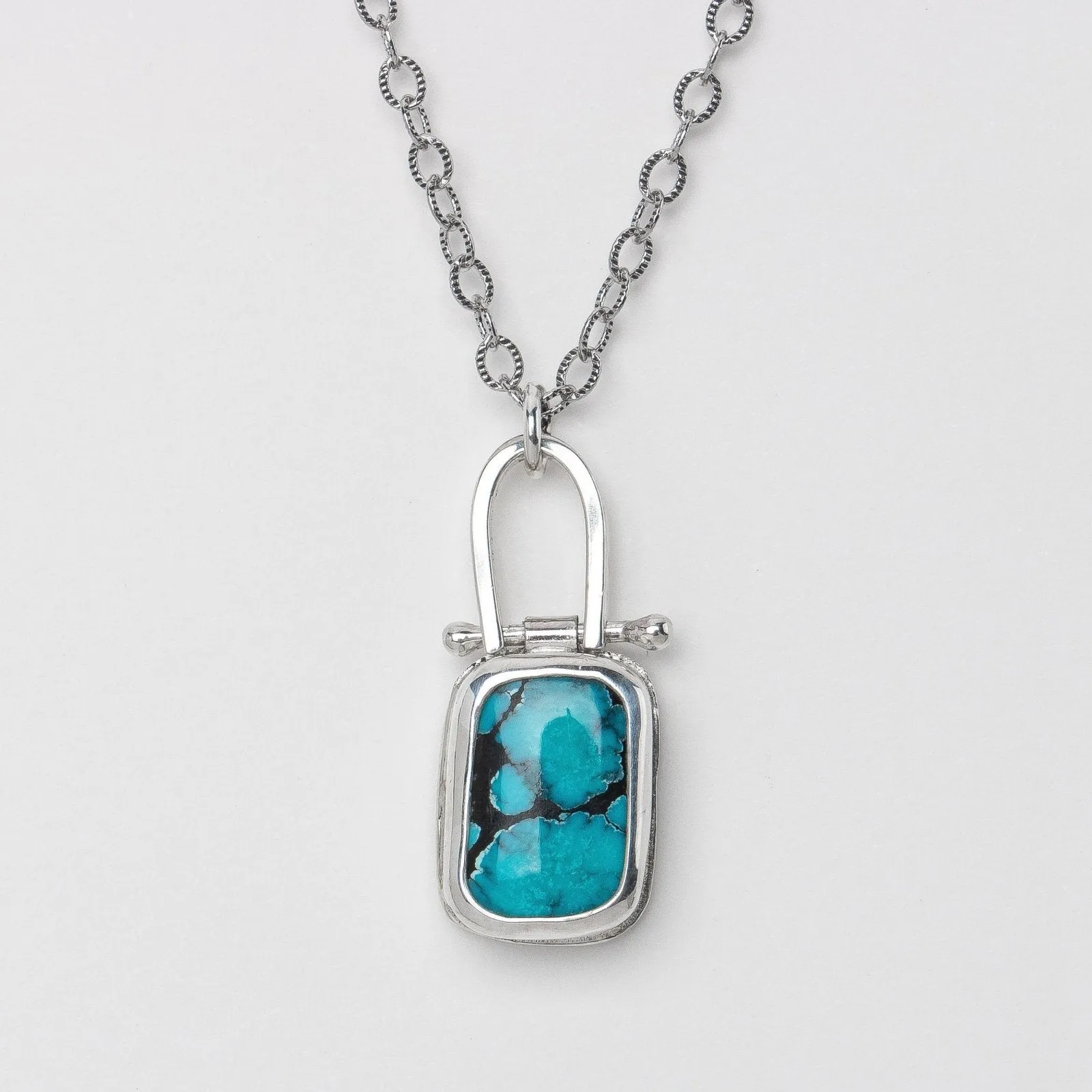 Rectangle Cloud Mountain Turquoise Hinge Necklace