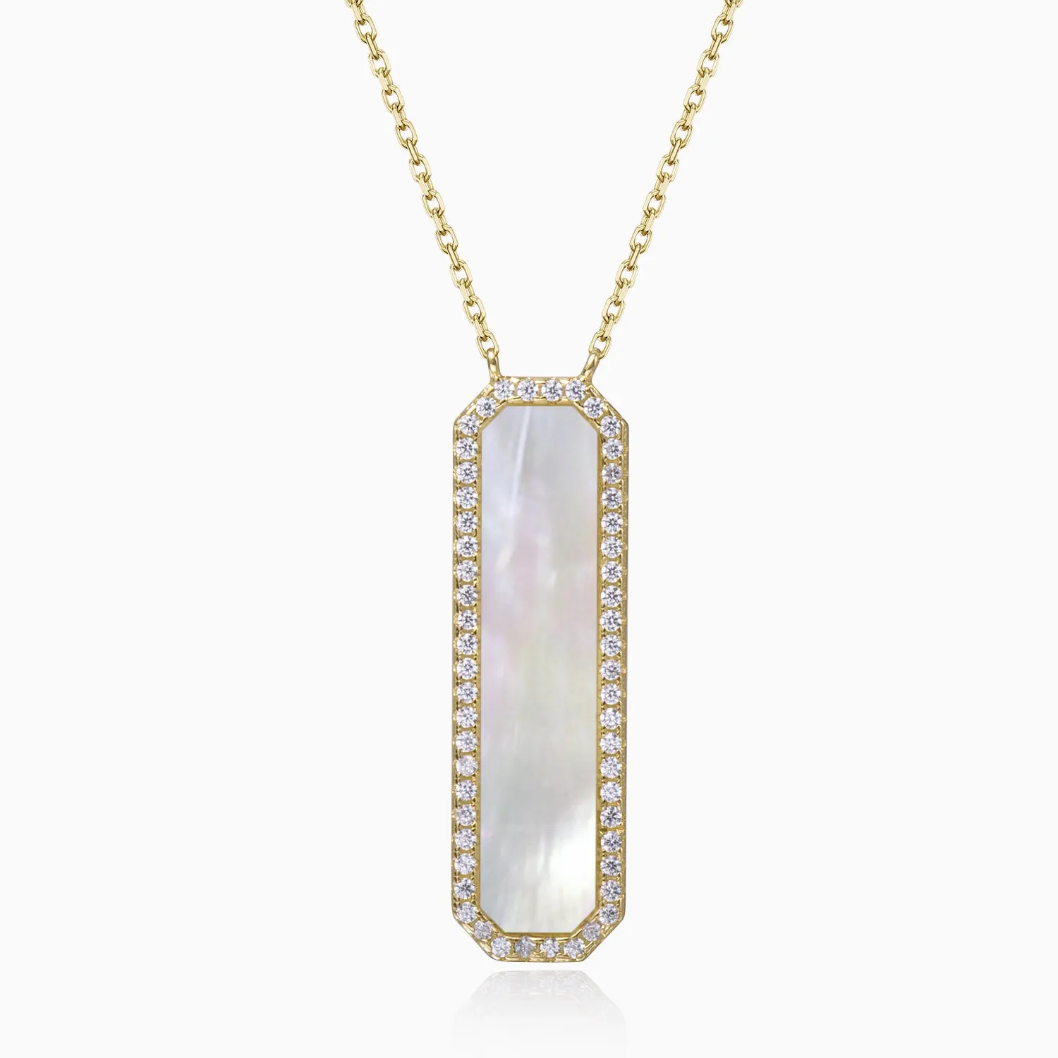 Rectangle Mother of Pearl with CZ Necklace