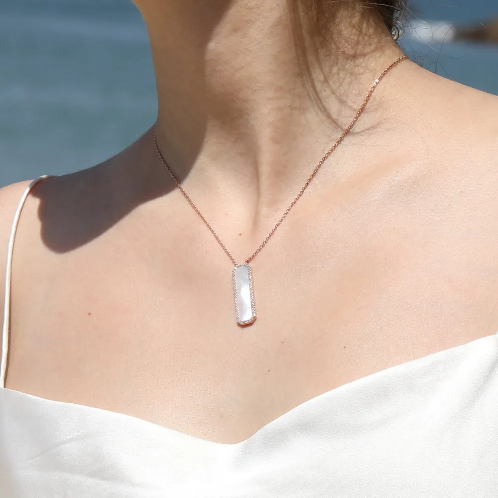 Rectangle Mother of Pearl with CZ Necklace