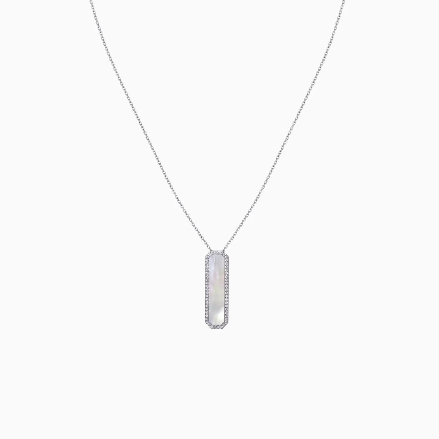 Rectangle Mother of Pearl with CZ Necklace