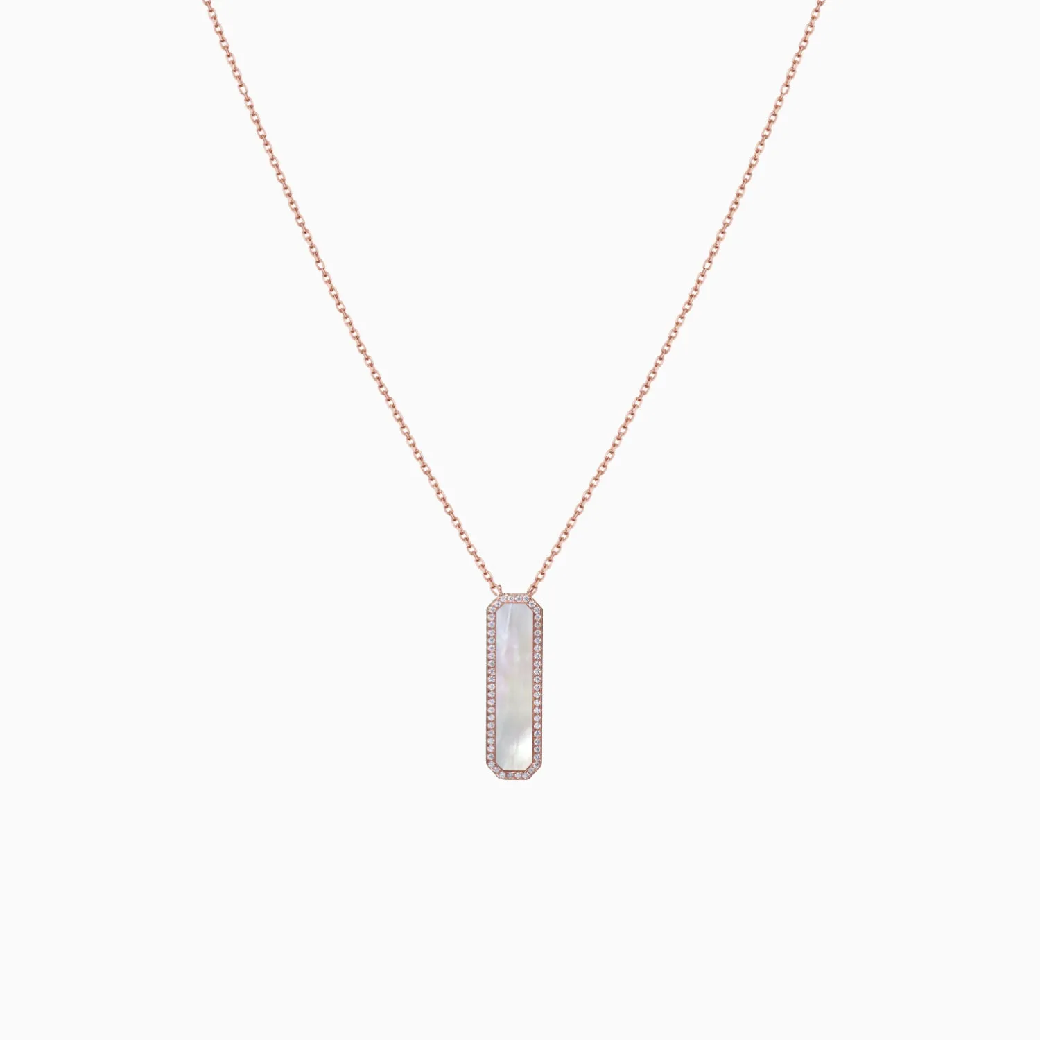 Rectangle Mother of Pearl with CZ Necklace