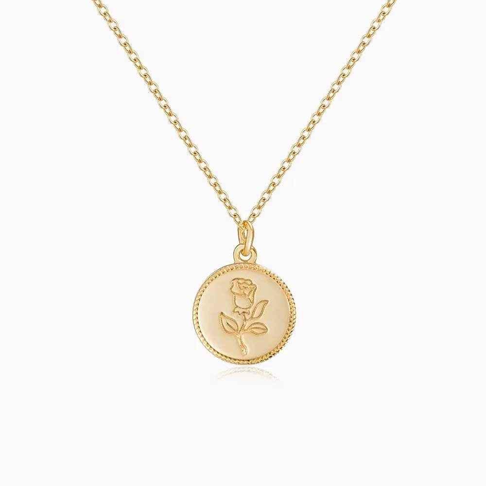 Rose Gemini Zodiac Coin Necklace