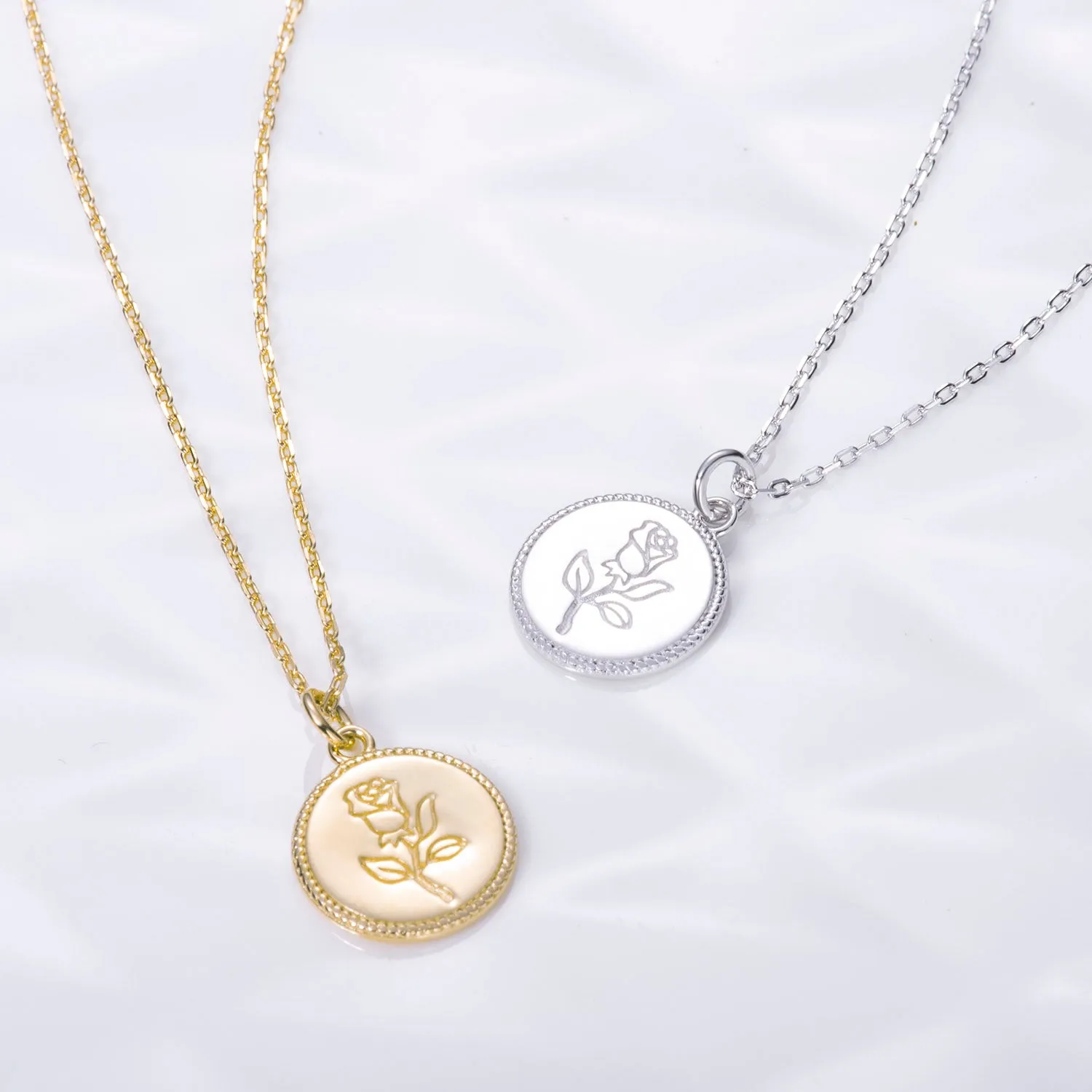 Rose Gemini Zodiac Coin Necklace